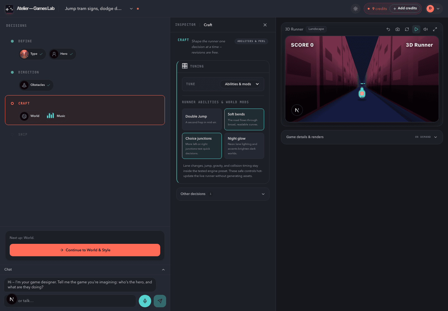 Atelier — Games Lab voice-first game creation workstation